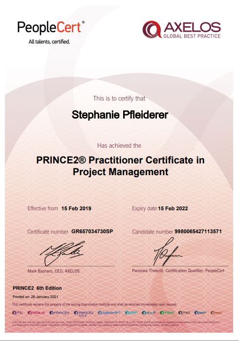 PRINCE2 Practitioner Zertifikat